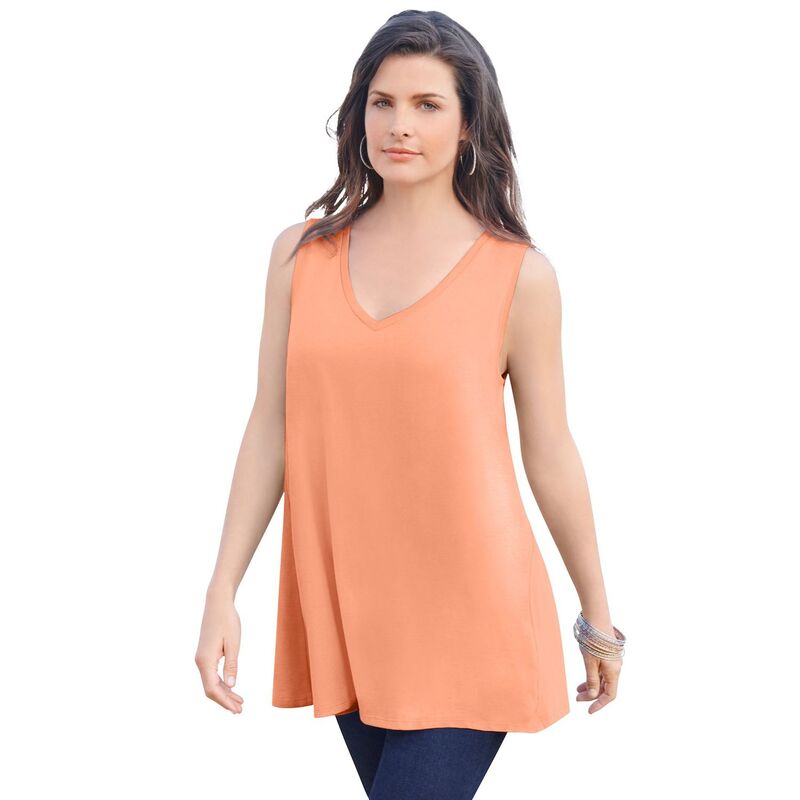 ロアマンズ レディース トップス Tシャツ プラスサイズ コットン Roaman's Women's Plusize Cotton Ultimate Swing Tank Top Orange Melon オレンジ