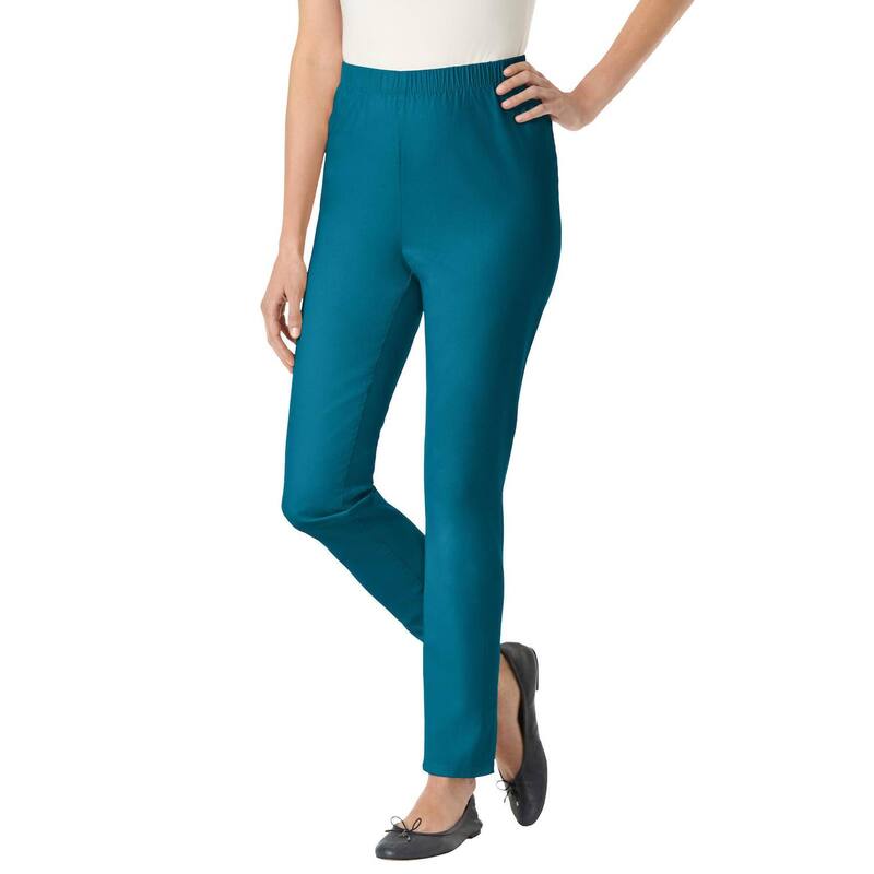 ウーマン ウィズイン レディース ボトムス カジュアルパンツ プラスサイズ デニム ジーンズ Woman Within Plusize Pull-On Elastic-Waistretch Fineline Denim Jeans Deep Teal ティール｜ReVida 店 10,245円