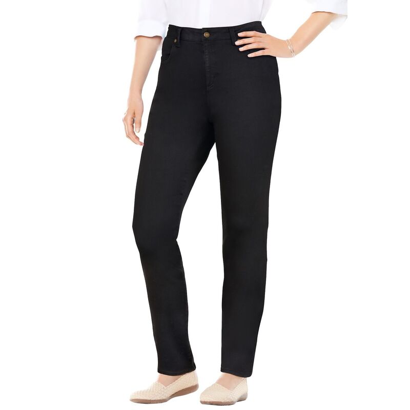 ウーマン ウィズイン レディース ボトムス デニムパンツ プラスサイズ プチ ジーンズ Woman Within Plusize Petite Straight-Leg Stretch Comfort Denim Five-Pocket Jeans Black Denim ブラック