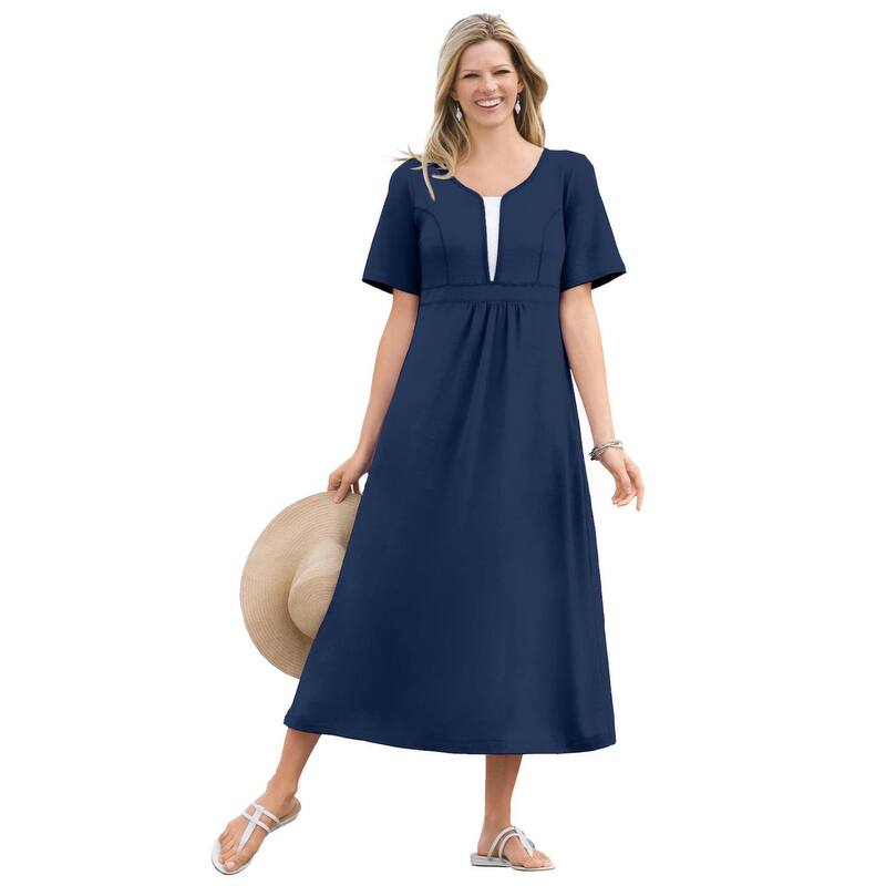 ウーマン ウィズイン レディース トップス ワンピース プラスサイズ エンパイア ニット Woman Within Plusize Layered Knit Empire Dress Navy ネイビー