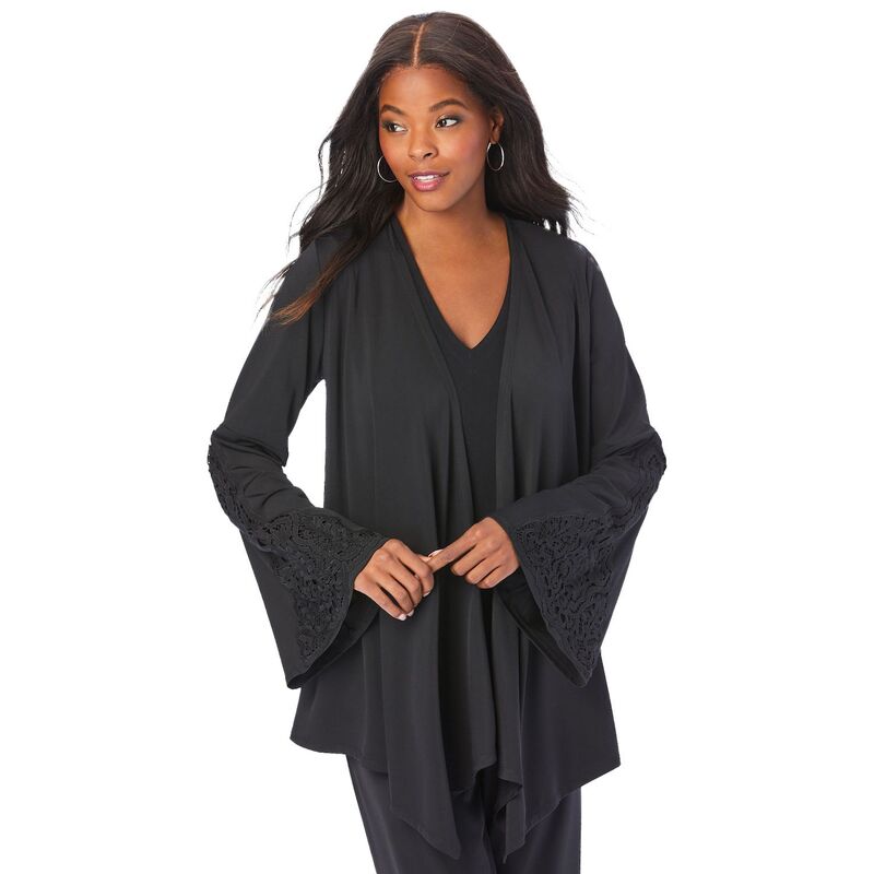 ロアマンズ レディース アウター ニット・セーター ティアード ジョーゼット プラスサイズ パンツ 半袖 Roaman's Plus-Size Tiered Short-Sleeve Georgette Tunic & Pantset Black ブラック