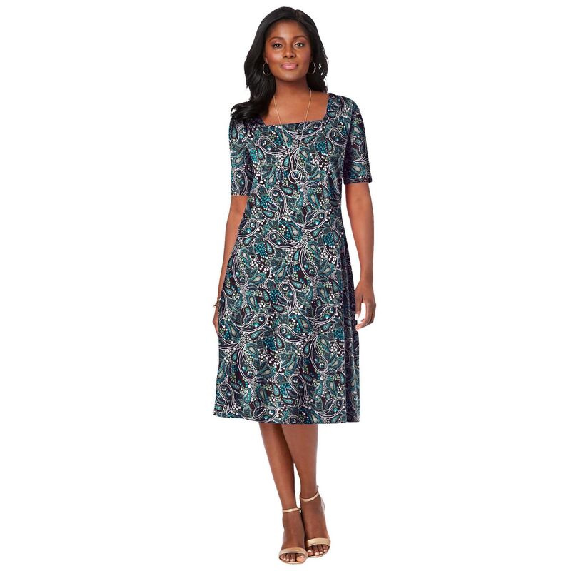 ジェシカロンドン レディース トップス ワンピース プラスサイズ ミディ コットン Jessica London Women's Plusize Stretch Cotton Square Neck Midi Dress Emerald Green Garden グリーン｜ReVida 店 9,995円