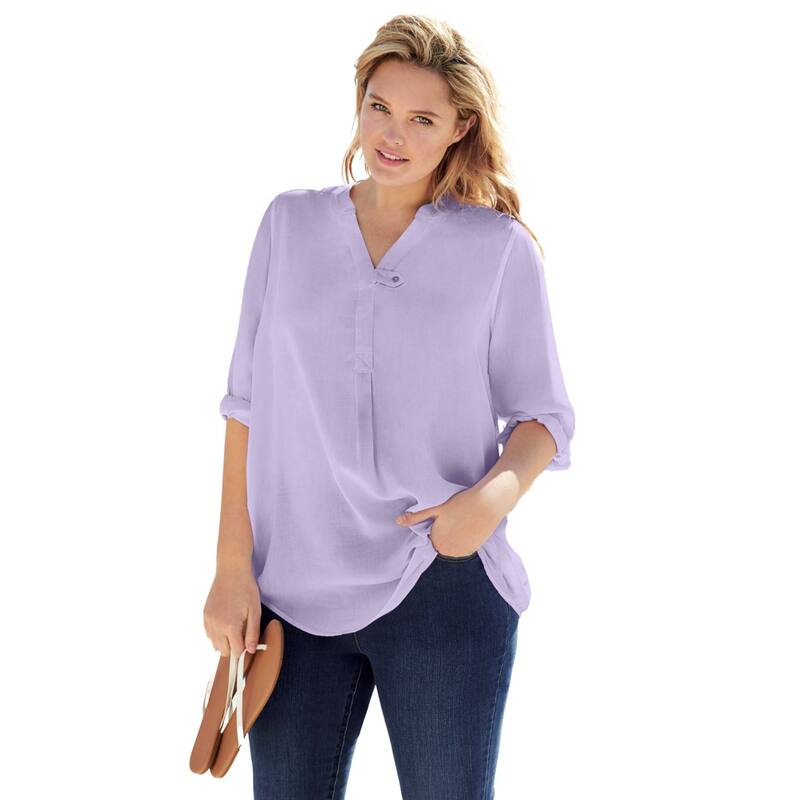 成人女性 ウィズはたご屋 レディース トップス プルオーバー 足し加える大きさ トップ Woman Within Plusize Rayon Three-Quarter Sleeveffortless Tab-Front Blouse Pale Lilac 紫はしどい