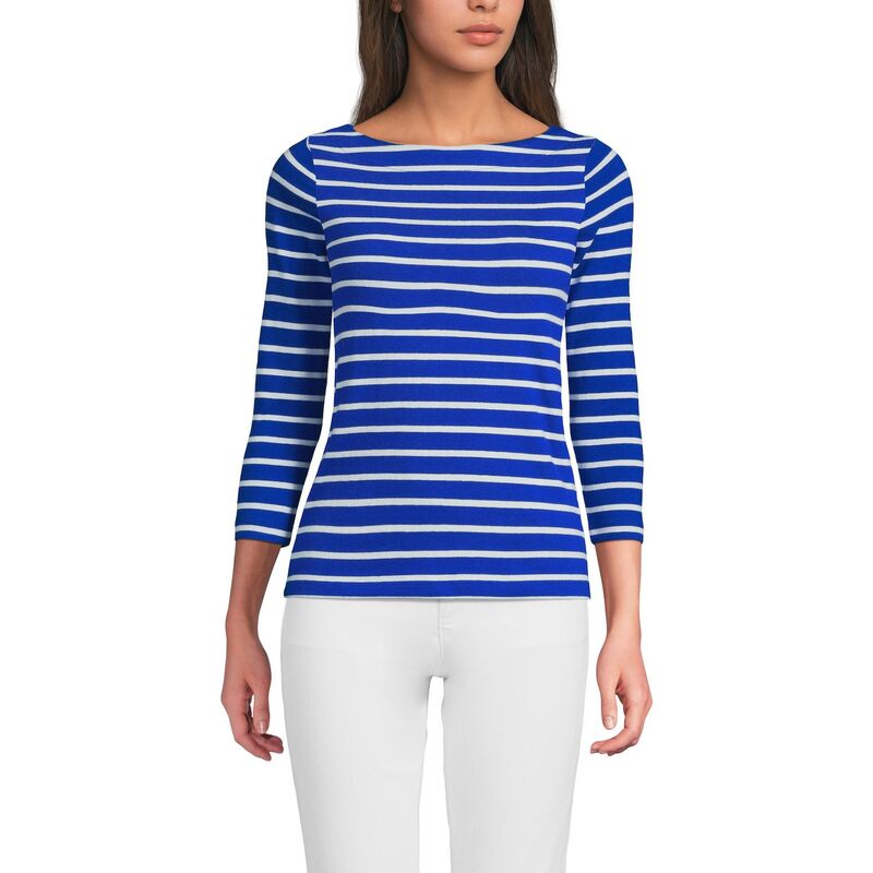 ランズエンド レディース トップス Tシャツ プチ ジャージー Petite Lands' End Mariner Jersey Boatneck Top Lapis Breton Stripe ストライプ