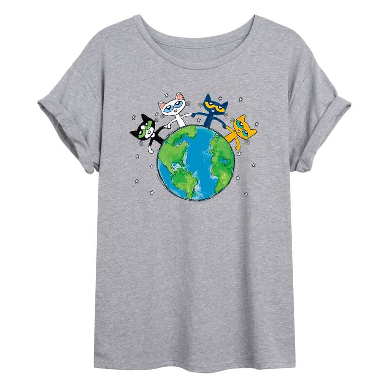 アニメキャラクター レディース トップス Tシャツ グラフィック Licensed Character Juniors' Pete The Cat Earth Oversized Graphic Tee Gray グレー