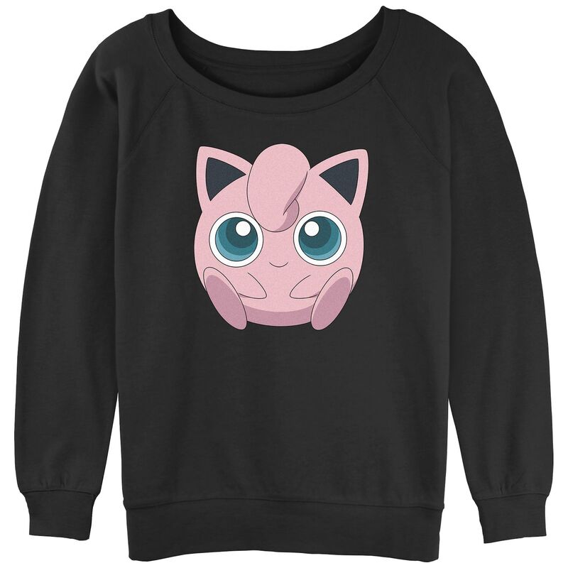 アニメキャラクター レディース トップス Tシャツ スウェット グラフィック Licensed Character Juniors' Pokmon Jigglypuff Big Face Graphic Sweatshirt Black ブラック