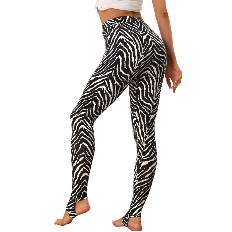 アレグラ ケー レディース ボトムス カジュアルパンツ ハイウエスト レギンス ALLEGRA K Women'stripes High Waist Elastic Waistband Stirrup Leggings Black Zebra ブラック