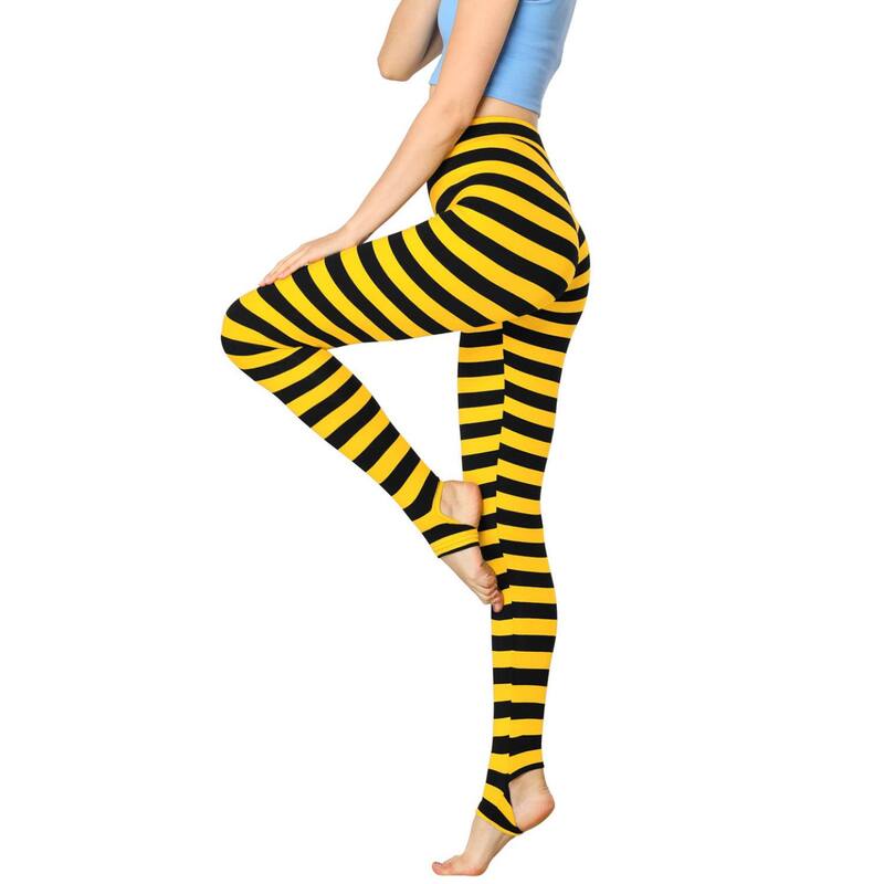 アレグラ ケー レディース ボトムス カジュアルパンツ ハイウエスト レギンス ALLEGRA K Women'stripes High Waist Elastic Waistband Stirrup Leggings Yellow Black Stripe ブラック