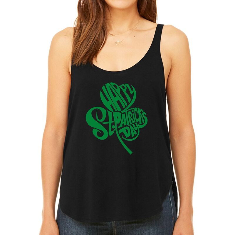 エルエーポップアート レディース トップス Tシャツ LA Pop Art St. Patrick's Day Shamrock - Women's Word Art Flowy Tank Top Black ブラック