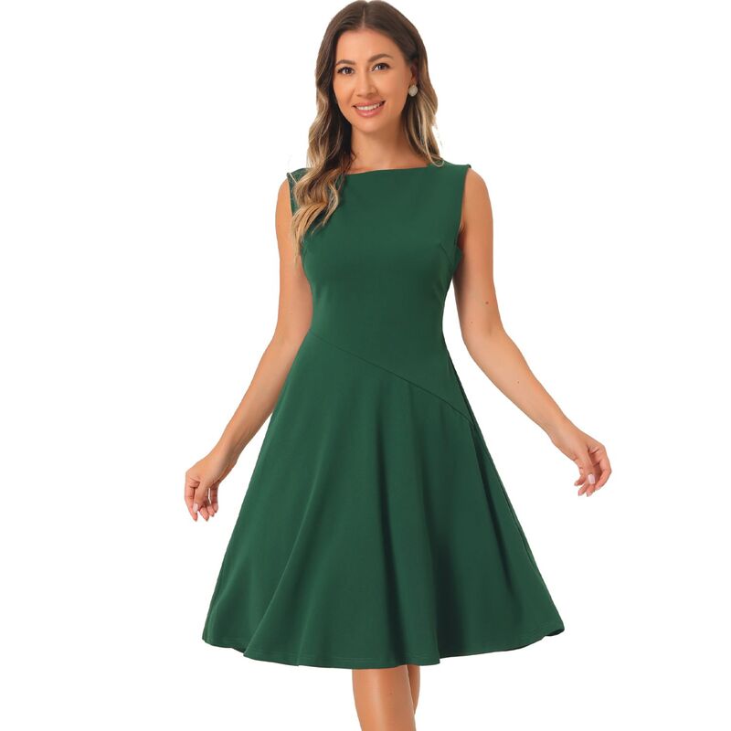 アレグラ ケー レディース トップス ワンピース ノースリーブ ALLEGRA K Women'sleevelessheath Dress Costume Boat Neck Casual Office Dresses Dark Green グリーン