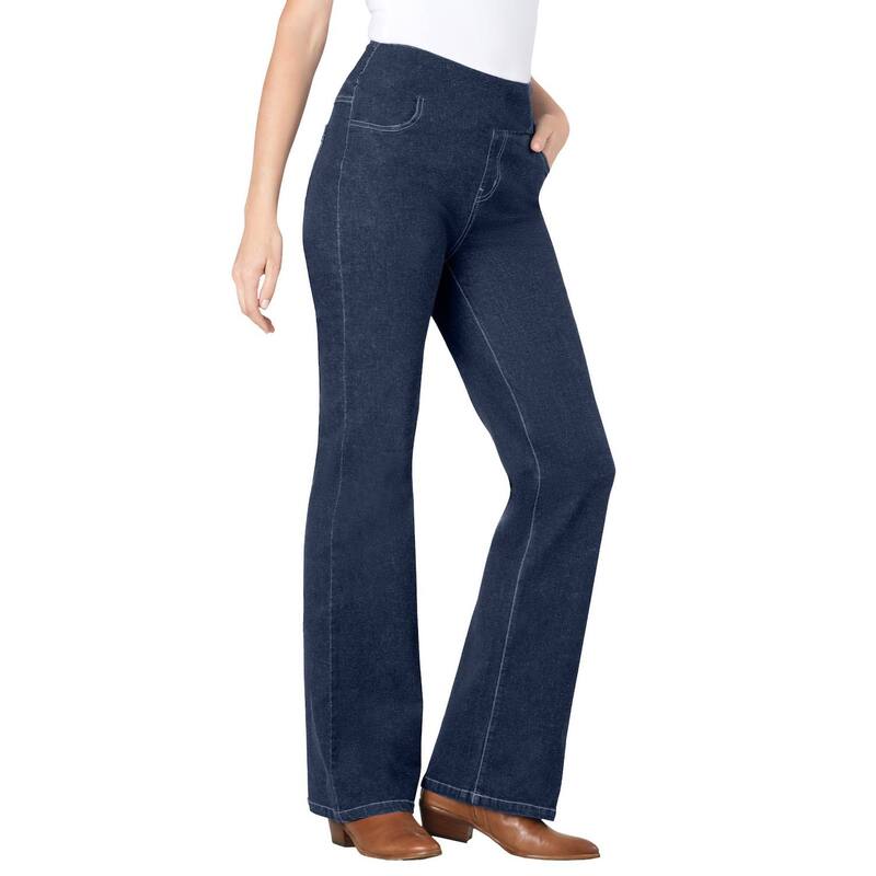 ウーマン ウィズイン レディース ボトムス デニムパンツ ブーツカット プラスサイズ ブーツ ジーンズ Woman Within Plusize Flex Pull-On Bootcut Gap-Free Stretch Denim Jeans Navy ネイビー|ReVida 店
