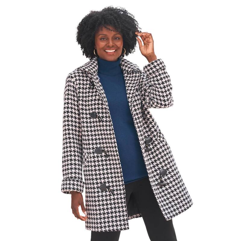 ジェシカロンドン レディース アウター ジャケット・ブルゾン プラスサイズ ウール コート Jessica London Women's Plusize Hooded Toggle Wool Coat Ivory Houndstooth アイボリー