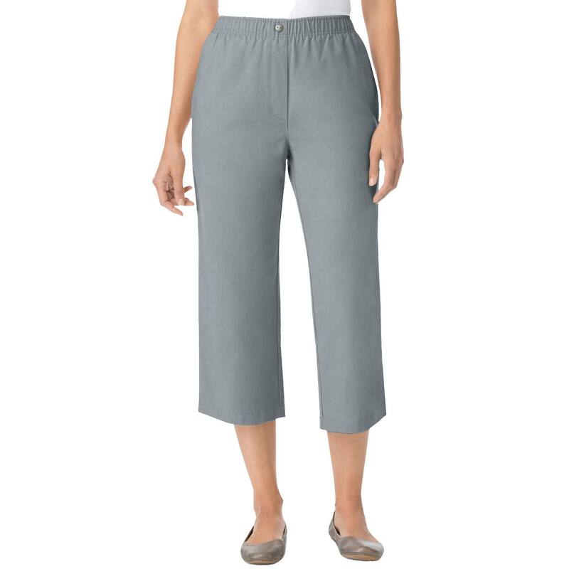 ウーマン ウィズイン レディース ボトムス カジュアルパンツ プラスサイズ プチ コットン デニム キャップ ジーンズ Woman Within Plusize Petite 7-Day Elastic-Waist Pull-On Cotton Denim Capri Jeans Gunmetal ガンメタル｜ReVida 店 12,464円