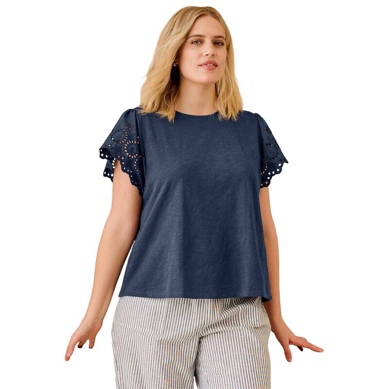 Ellos レディース トップス Tシャツ プラスサイズ キャップ ellos Plusizeyelet Cap Sleeve Tee Navy ネイビー