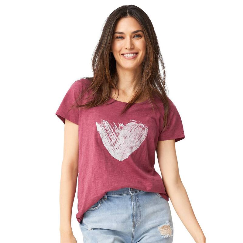 Ellos レディース トップス Tシャツ プラスサイズ グラフィック ellos Plusize Love Graphic Tee Burgundy Rose Heart バーガンディ