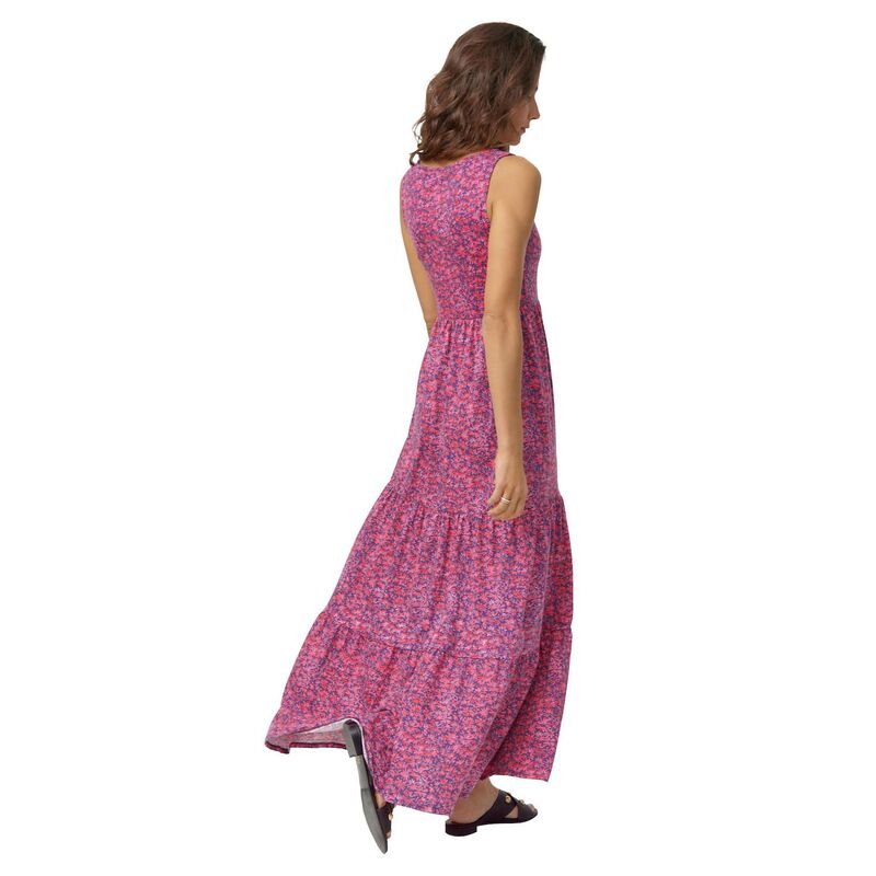Ellos レディース トップス ワンピース ティアード プラスサイズ ノースリーブ ニット マキシ ellos Plusize Stretch Knit Scoop Neck Sleeveless Tiered Maxi Dress Periwinkle Raspberry｜ReVida 店