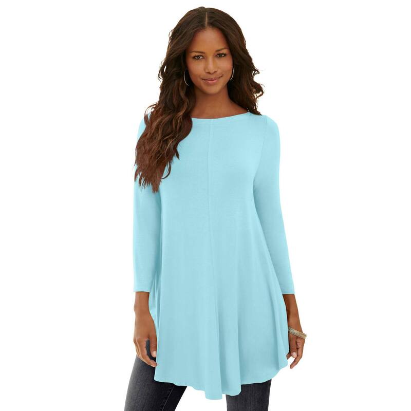 ロアマンズ レディース トップス Tシャツ ドレープラスサイズ Roaman's Women's Plusize Boatneck Swing Ultra Drape Tunic Top Lighturq