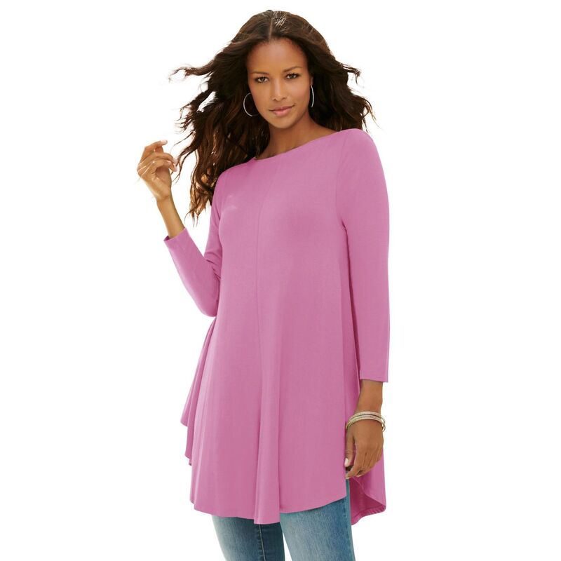 ロアマンズ レディース トップス Tシャツ ドレープラスサイズ Roaman's Women's Plusize Boatneck Swing Ultra Drape Tunic Top Mauve Orchid
