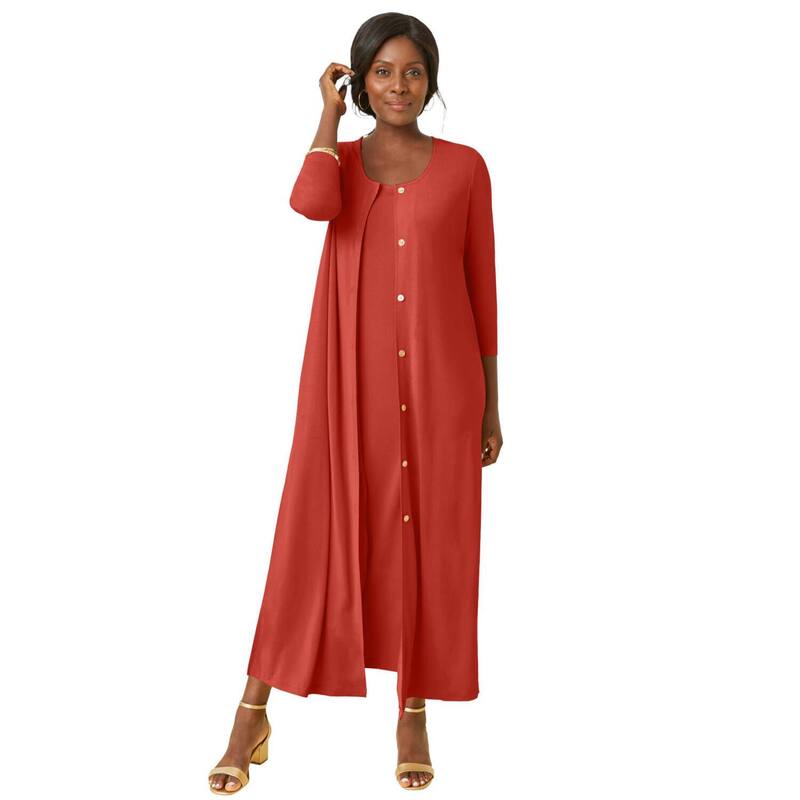 ジェシカロンドン レディース トップス ワンピース プラスサイズ ニット Jessica London Women's Plusize 2-Piece Stretch Knit Duster Set Burnt Red レッド|ReVida 店