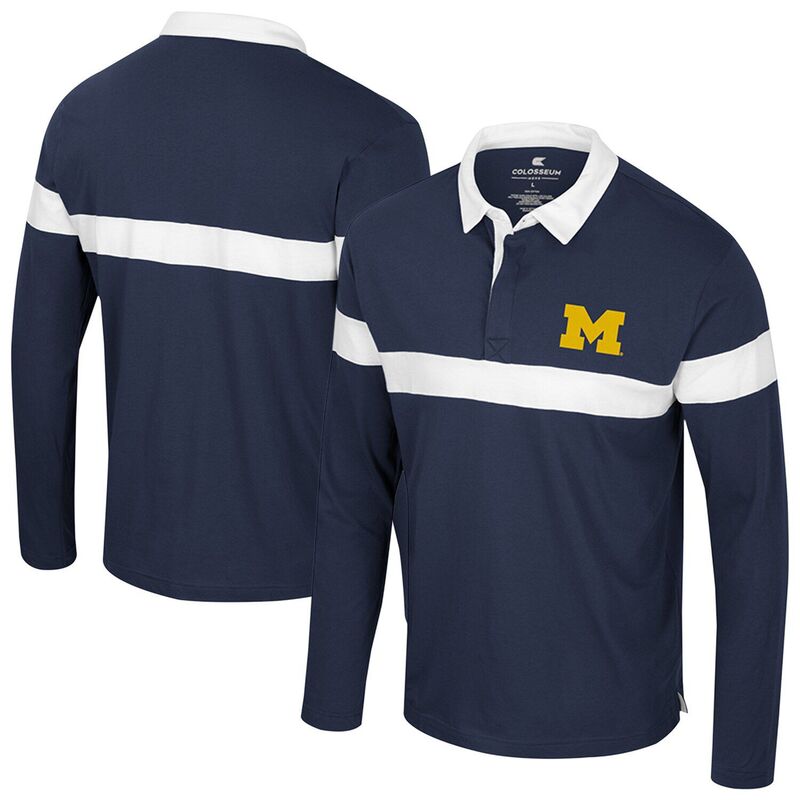 コロシアム レディース トップス Tシャツ ポロシャツ Men's Colosseum Navy Michigan Wolverines Too Cool For Schoolong Sleeve Polo Mic Navy ネイビー