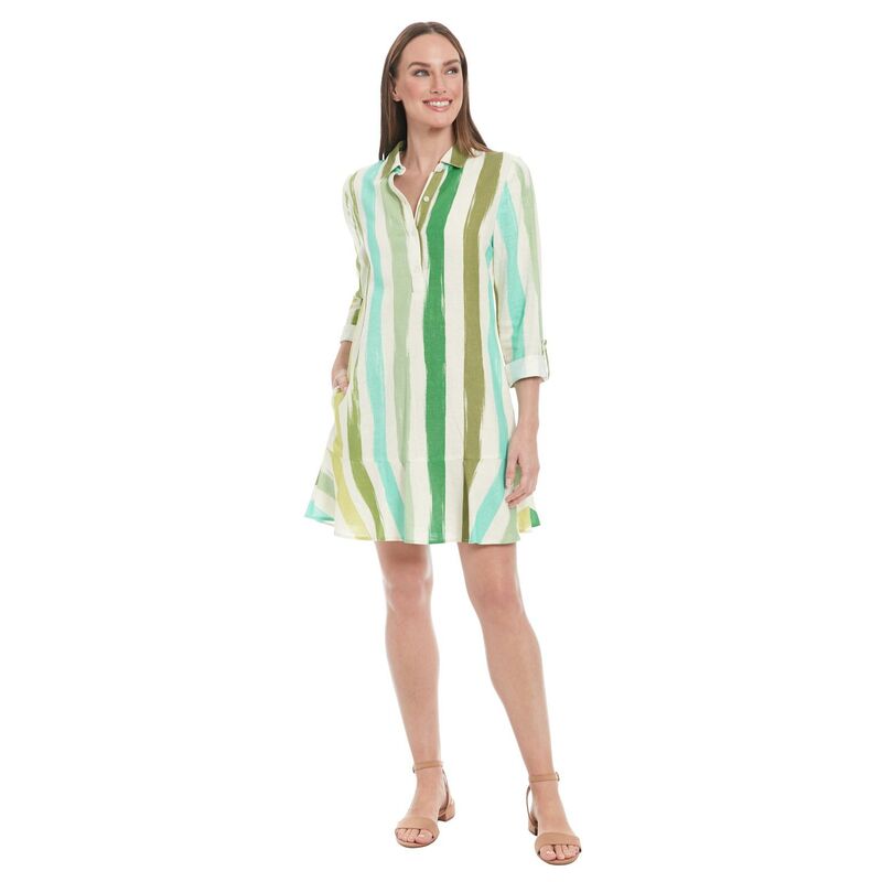 ロンドンタイムス レディース トップス ワンピース シャツ Women's London Timestriped Shirt Dress Ivory Green アイボリー｜ReVida 店