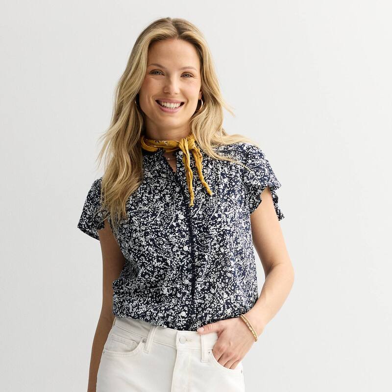 ソノマ レディース トップス プルオーバー プチ ミニ Petite Sonoma Goods For Lifeminine Button Front Popover Top Navy Abstract Dot 米国海軍
