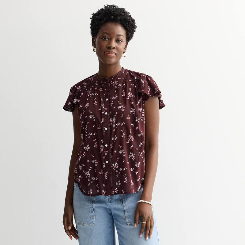 ソノマ レディース トップス プルオーバー プチ ミニ Petite Sonoma Goods For Lifeminine Button Front Popover Toplum Berry Floral 酸桃