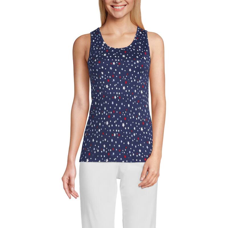ランズエンド レディース トップス Tシャツ コットン Women's Lands' End Cotton Tank Top Deep Sea Navy Stars ネイビー