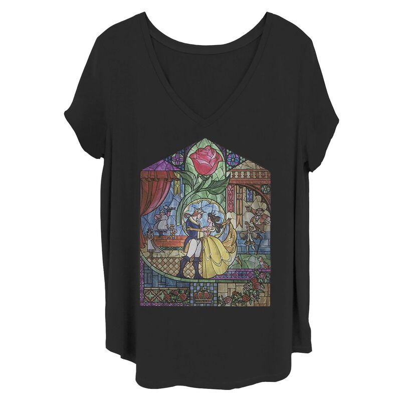 ディズニー レディース トップス Tシャツ プラスサイズ Disney's Beauty & The Beastained Glass Juniors' Plus Tee Black ブラック