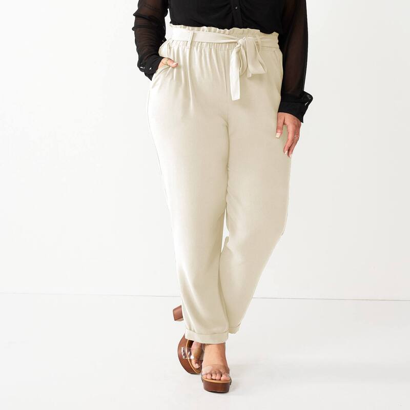 エスオー レディース ボトムス カジュアルパンツ プラスサイズ Juniors' Plusize SO Paperbag Pants Bone