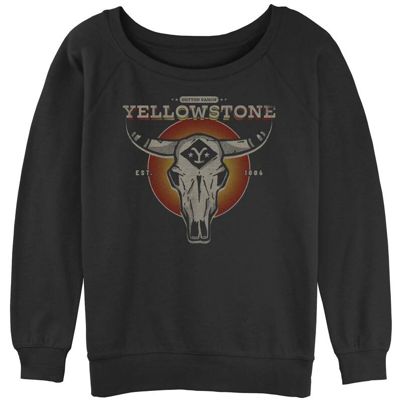 アニメキャラクター レディース トップス Tシャツ パイル ロゴ Licensed Character Juniors' Yellowstone Dark Skullogo Slouchy Terry Pullover Black ブラック