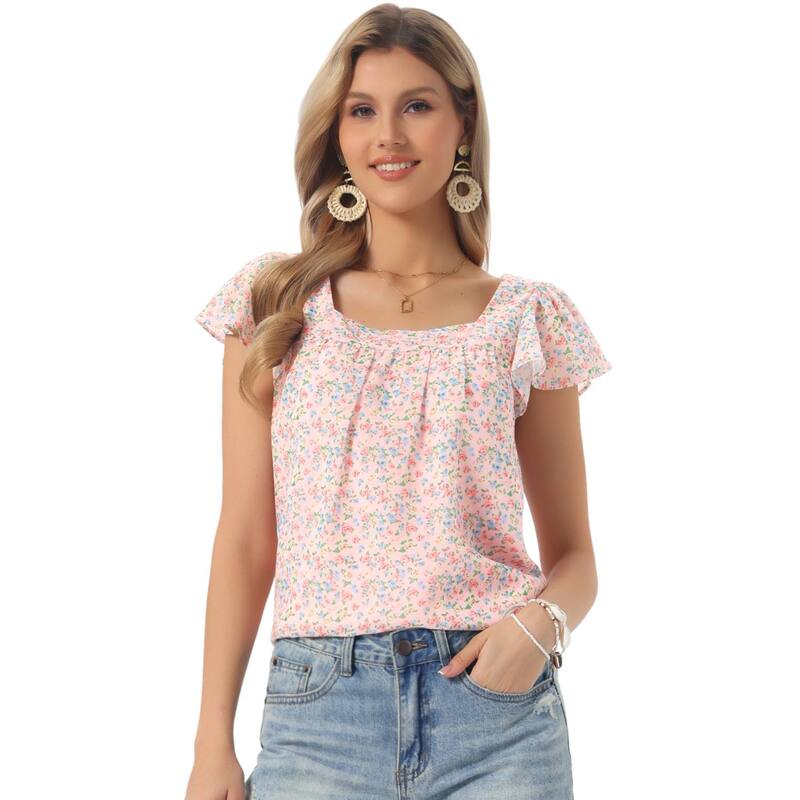 アレグラ ケー レディース トップス シャツ ヴィンテージ シフォン フラワー柄 プリント フリル ブラウス フラワー ALLEGRA K Women's Chiffon Ruffle Sleeve Vintage Layered Floral Print Blouse Topale Pink ピンク｜ReVida 店