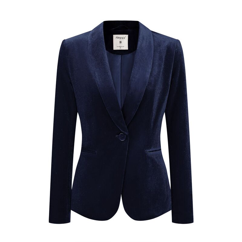 アレグラ ケー レディース アウター 上衣・上衣 天鵞絨 スポーツジャケット ALLEGRA K Women\u0027s Work Shawl Collar Long Sleeve One Button Velvet Blazer Dark Blue 青み