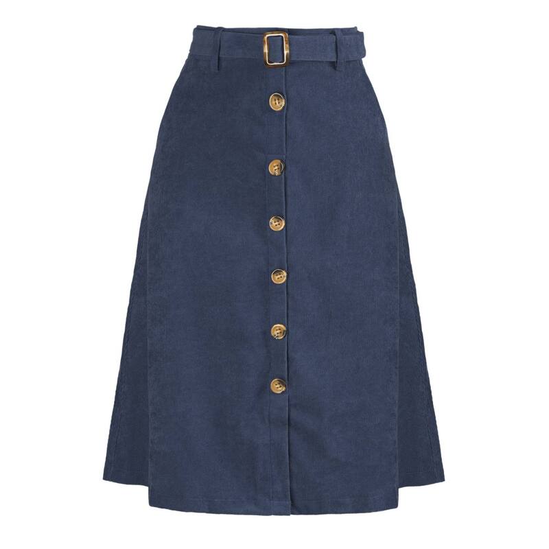 アレグラ ケー レディース ボトムスカート コーデュロイ A ライン ハイウエスト ミディ ALLEGRA K Women's High Waist Midi Skirts A-Line Button Front Belted Corduroy Skirt Dark Blue ブルー｜ReVida 店