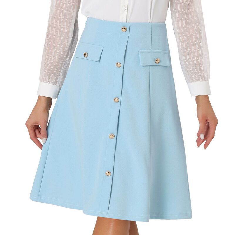 アレグラ ケー レディース ボトムスカート A ライン ミディ ALLEGRA K Women's Button Front Formal Work A-Line Midi Skirts Blue ブルー 11,300円