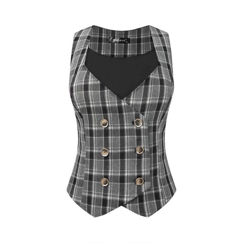 アレグラ ケー レディース アウター ジャケット・ブルゾン ウエストマーク ベスト ALLEGRA K Women's Plaidouble Breasted Cinched Waist Racerback Suit Vest Black ブラック