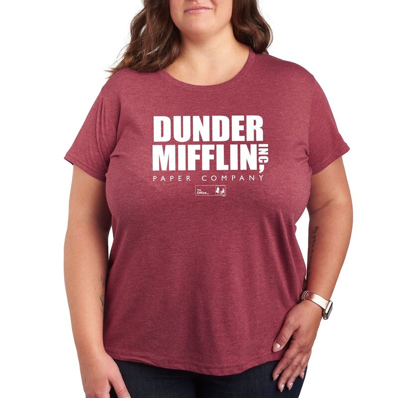 アニメキャラクター レディース トップス Tシャツ プラスサイズ ロゴ Licensed Character Plusize The Office Dunder Mifflin Logo Tee Dark Red レッド