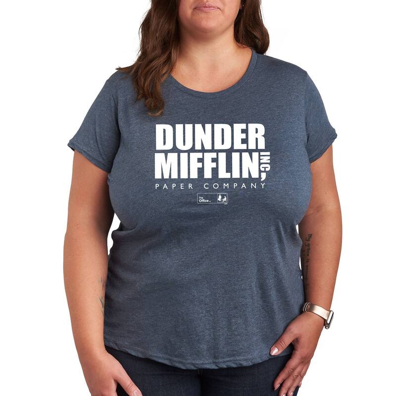 アニメキャラクター レディース トップス Tシャツ プラスサイズ ロゴ Licensed Character Plusize The Office Dunder Mifflin Logo Tee Light Blue ブルー