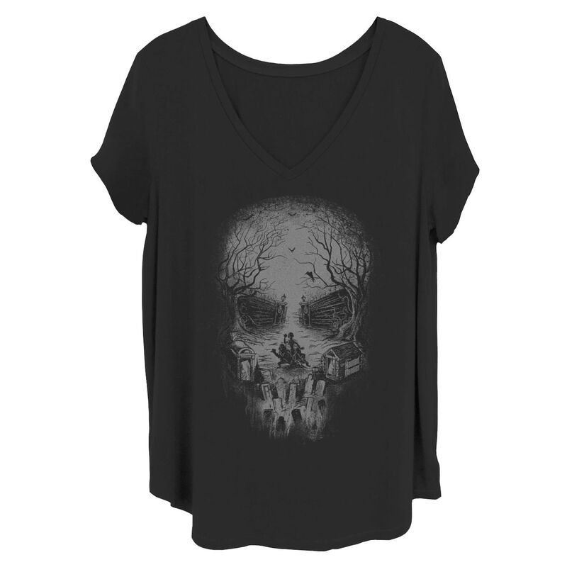 ディズニー レディース トップス Tシャツ Vネック Disney's The Haunted Mansion Women'skull Graveyard V-Neck Tee Black ブラック