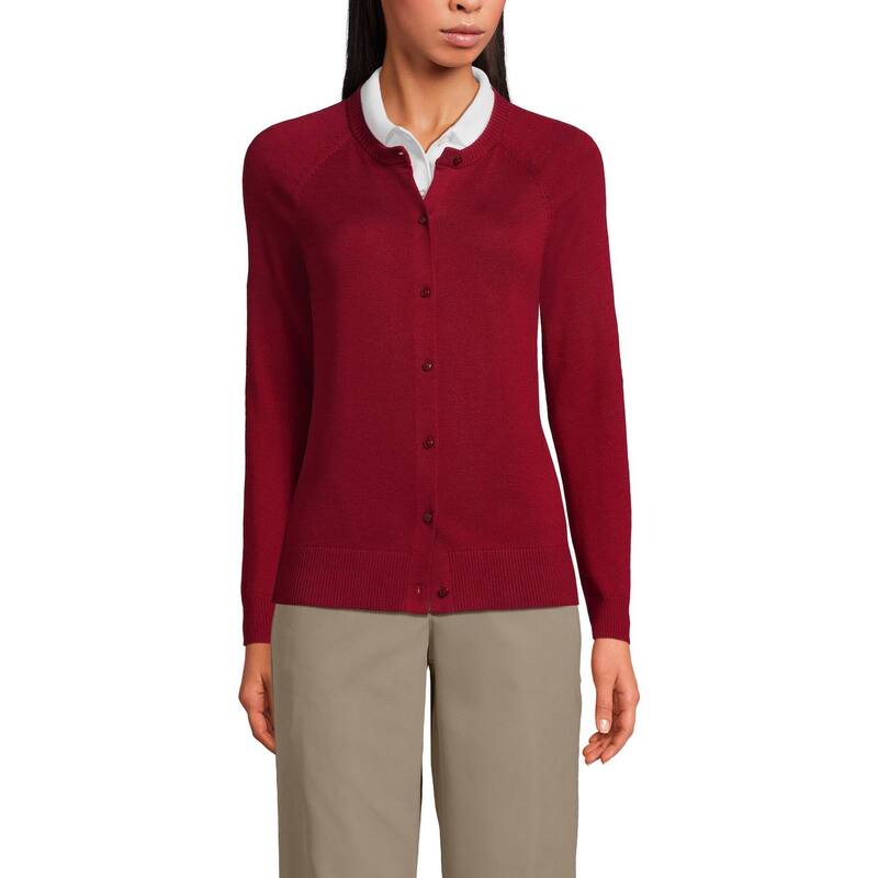 ランズエンド レディース アウター ニット・セーター コットン カーディガン Women's Lands' End Cotton Modal Cardigan Sweater Garnet