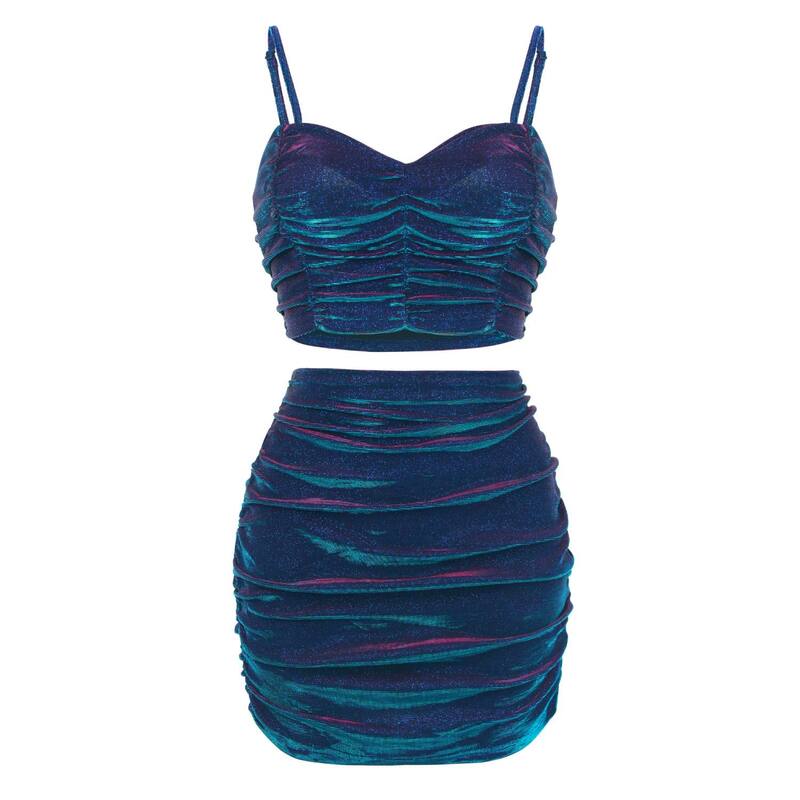 アレグラ ケー レディース トップス ワンピースカート ALLEGRA K Women's 2 Piece Outfit Party Shiny Set Cami And Bodycon Skirt Purple パープル