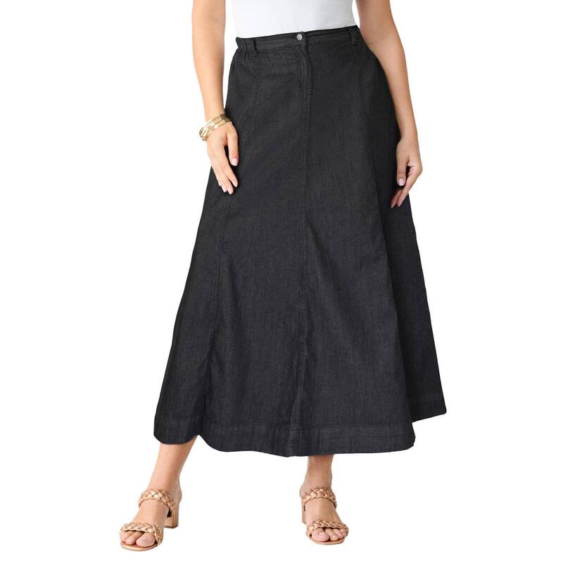ロアマンズ レディース ボトムスカート A ライン プラスサイズ プチ マキシ Roaman's Women's Plusize Petite Plusize Classic Stretch A Line Maxi Skirt Black Denim ブラック