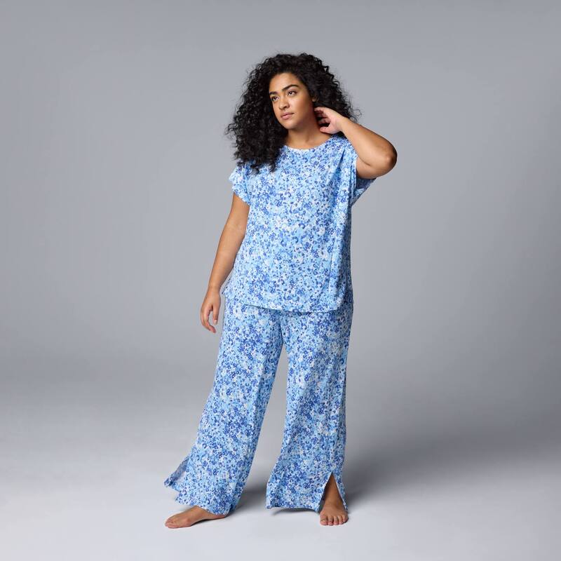 ヴェラウォン レディース アンダーウェア ナイトウェア プラスサイズ パンツ Plusize Simply Vera Wang 2-pc. Short Sleeve Pajama Top & Pajama Pantset Blue Texture ブルー