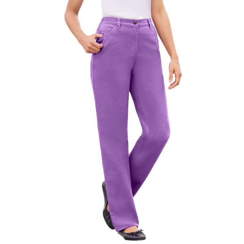 ウーマン ウィズイン レディース ボトムス デニムパンツ プラスサイズ トール コットン ジーンズ Woman Within Plusize Tall Perfect All-Cotton Back-Elastic Denim Jeans Pretty Violet バイオレット｜ReVida 店