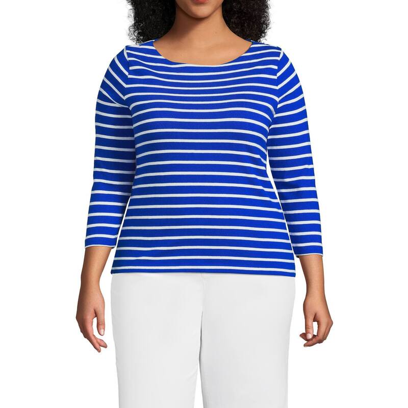 ランズエンド レディース トップス Tシャツ プラスサイズ ジャージー Plusize Lands' End Mariner Jersey Boatneck Top Lapis Breton Stripe ストライプ
