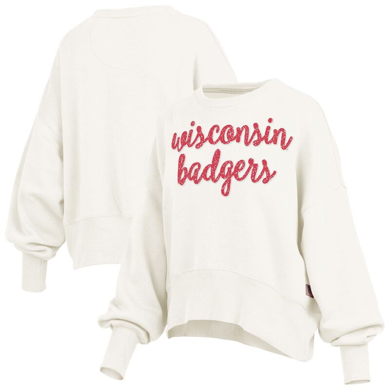 プレスボックス レディース トップス Tシャツ スウェット チェルシー Women's Pressbox Cream Wisconsin Badgers Oversized Chelsea Waist Length Pullover Sweatshirt Wis Beige ベージュ｜ReVida 店