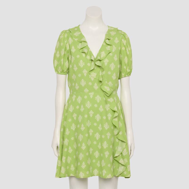 LC Lauren Conrad レディース トップス ワンピース バルーンスリーブ フリル ミニ Women LC Lauren Conrad Cascade Ruffle Balloon Sleeve Mini Dress Green Payton Stamp グリーン