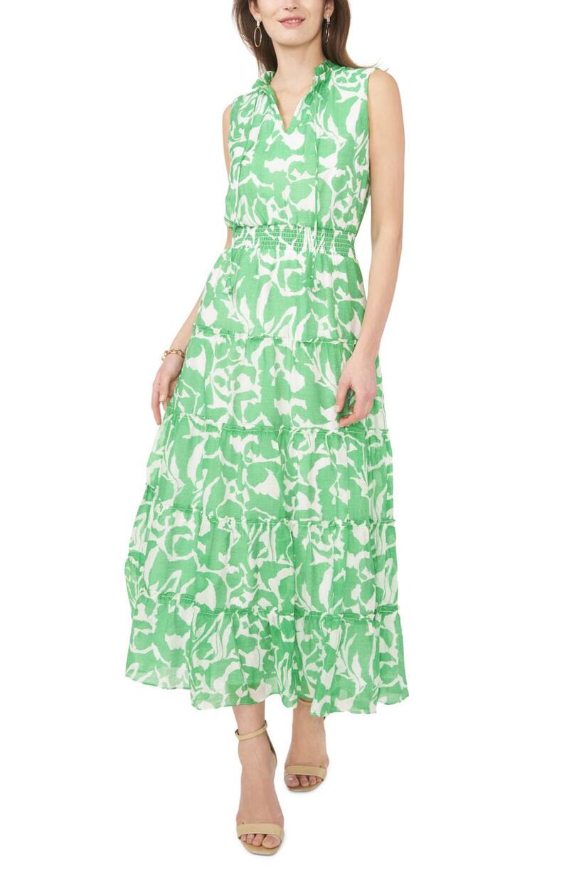 ミスク レディース トップス ワンピース ノースリーブ シャーリング マキシ Women's MSK Sleeveless Tie Neck Smocked Waist Maxi Dress Island Green グリーン｜ReVida 店