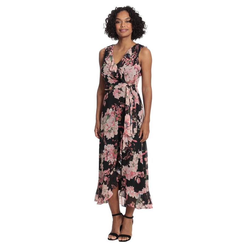 ロンドンタイムス レディース トップス ワンピース フラワー柄 プチ フリル ノースリーブ マキシ フラワー Petite London Timesleeveless Floral Ruffle Maxi Dress Black ブラック