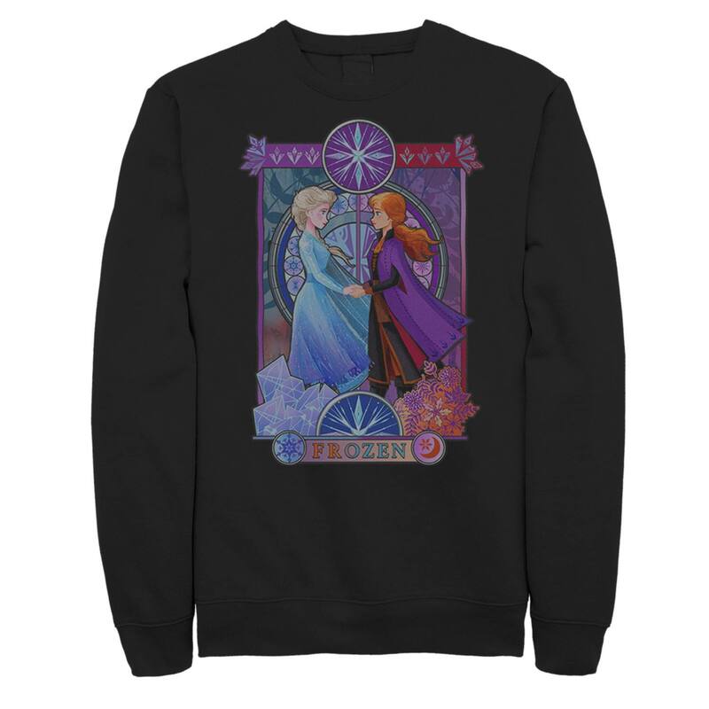 アニメ文字記号 レディース トップス プルオーバー 汗水 Licensed Character Men\u0027s Frozen 2 Elsa \u0026 Anna Split Poster Sweatshirt Black 黒いこと
